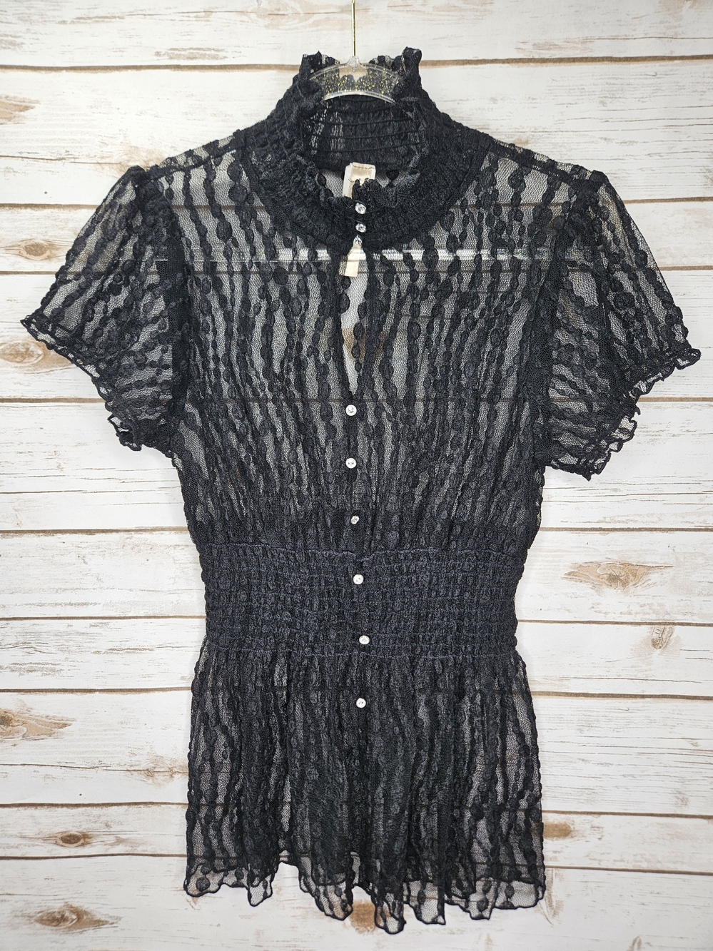 Monoco Black Sheer Short Sleeve Size Large